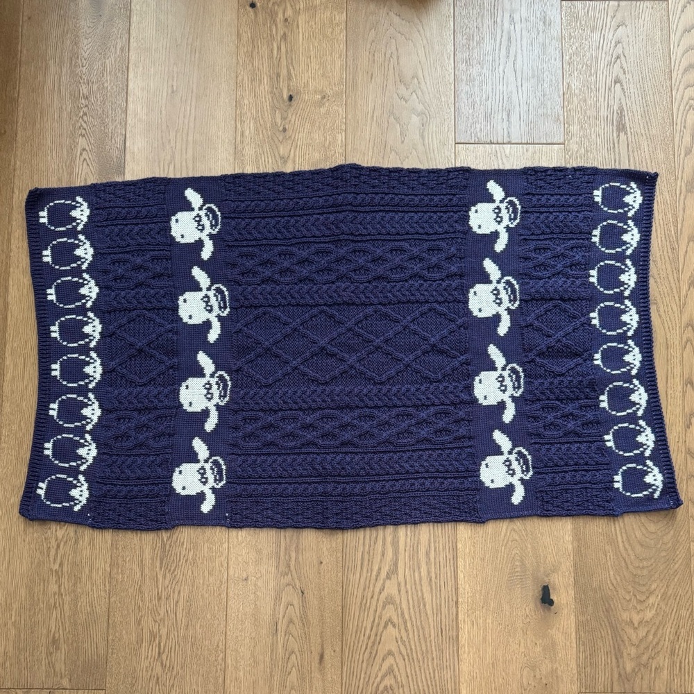 Aran Ireland Woollen Mills 100% Wool Baby Blanket - NWOT - Purple & Cream